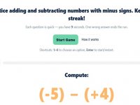 Maths Quiz with Negative Numbers Online Educational Game