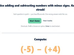 Maths Quiz with Negative Numbers Online Game